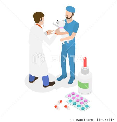 3D Isometric Flat Illustration of Veterinarian Clinic. Item 1 3D Isometric Flat Illustration of Veterinarian Clinic. Item 1 118035117
