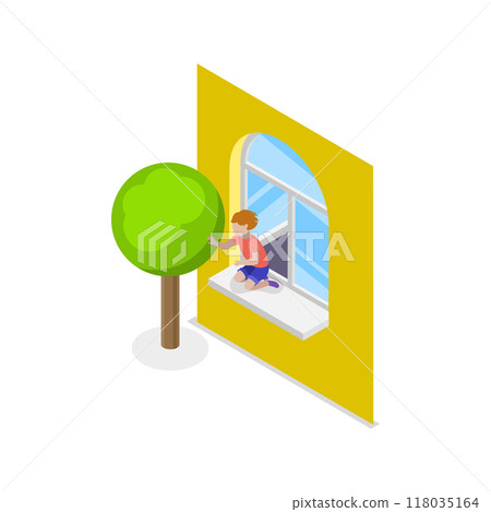3D Isometric Flat  Illustration of Dangerous Situations With Kids. Item 5 118035164