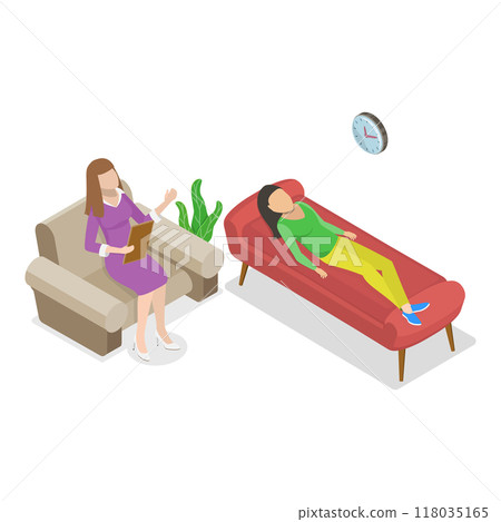 3D Isometric Flat  Set of Psychotherapy Session Scenes. Item 5 118035165