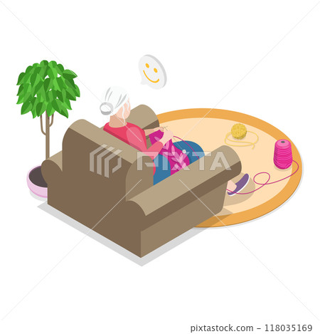 3D Isometric Flat Illustration of Senior People Rest At Home. Item 5 3D Isometric Flat Illustration of Senior People Rest At Home. Item 5 118035169