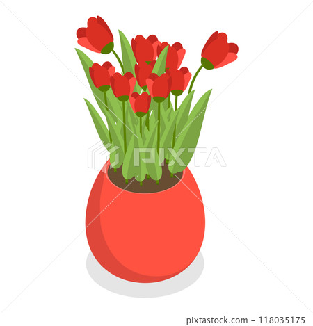3D Isometric Flat  Set of Garden Flowers. Item 4 118035175