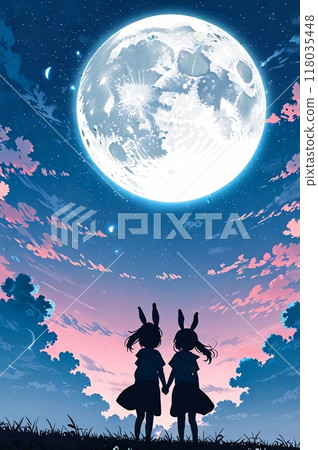 Fantasy illustration image of the moon and rabbit 118035448