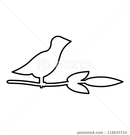 Bird on branch with leaves silhouette spring concept contour outline line icon black color vector illustration image thin flat style 118035534