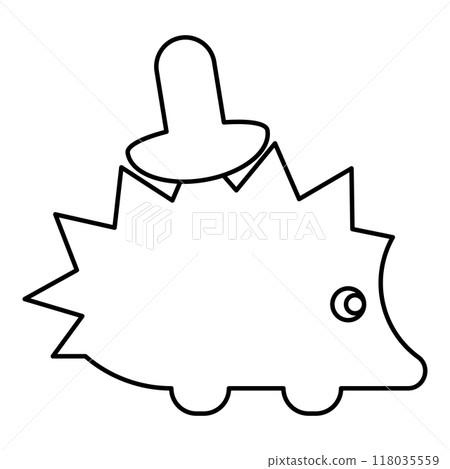 Cute hedgehog with mushroom contour outline line icon black color vector illustration image thin flat style 118035559