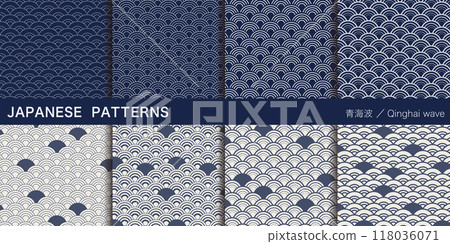 Seigaiha pattern. Traditional Japanese pattern, seamless pattern. Simple geometric pattern. 118036071