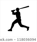 Baseball player silhouette on white background. Baseball player icon flat vector illustration design. 118036094