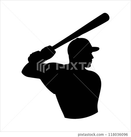 Stock Vector ID: 2483654131  Baseball player vector silhouette on white background. Baseball player icon flat illustration design. 118036096