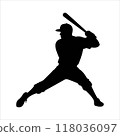 Baseball player vector silhouette on white background. Baseball player icon sign illustration design. 118036097