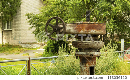 The valve of the Northern Streams gas pipeline is overgrown with grass 118036110