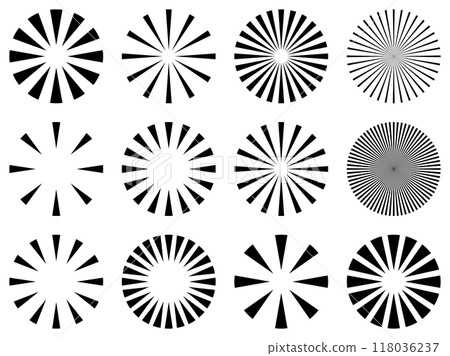 Concentrated lines, radial rays, sunburst, circle, set, black 118036237