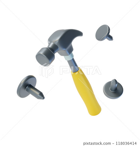 3d Hammer Construction and Repair Concept Cartoon Design Style Isolated on a White Background. Vector illustration 118036414