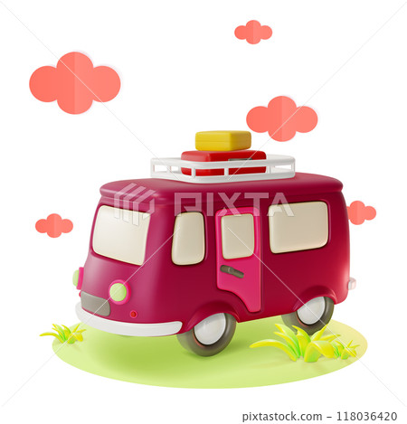 3d Bus Travel and Tourism Concept Cartoon Design Style Isolated on a White Background. Vector illustration of Van 3d Bus Travel and Tourism Concept Cartoon Design Style Isolated on a White Background. Vector illustration of Van 118036420