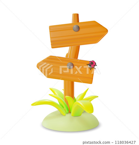 3d Pointer Travel and Tourism Concept Cartoon Design Style Isolated on a White Background. Vector illustration of Signpost with Wooden Direction 3d Pointer Travel and Tourism Concept Cartoon Design Style Isolated on a White Background. Vector illustration of Signpost with Wooden Direction 118036427