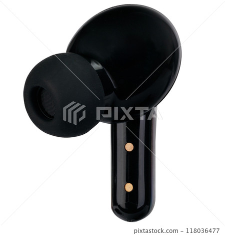 Side Profile of Black Wireless Earbud Side Profile of Black Wireless Earbud 118036477
