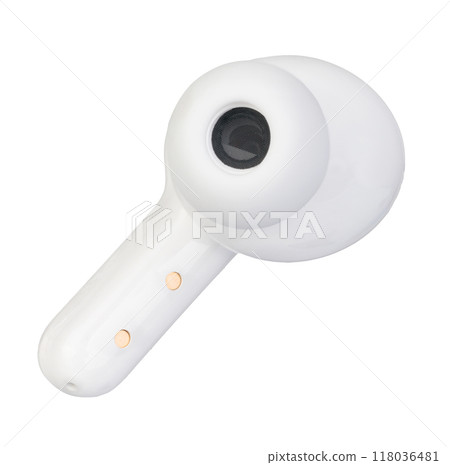 Side Profile of White Wireless Earbud 118036481