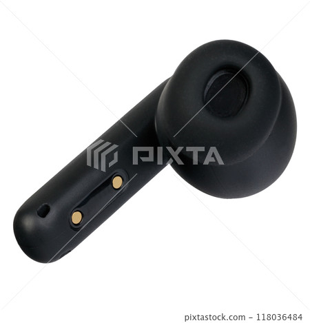 Black Wireless Earbud on White Background Black Wireless Earbud on White Background 118036484
