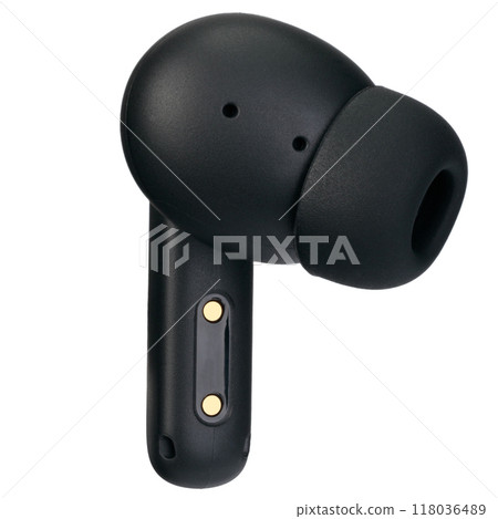 Black Wireless Earbud Close-Up View 118036489