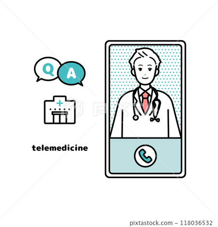 Illustration of online consultation and diagnosis at a hospital - Smartphone 118036532