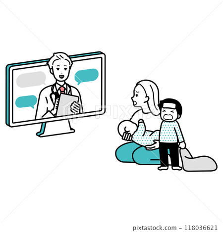 Illustration of online consultation and diagnosis at a hospital - PC 118036621