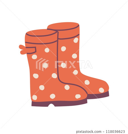 Autumn rubber boots, cute hand drawn seasonal object. Vector illustration in flat style 118036623