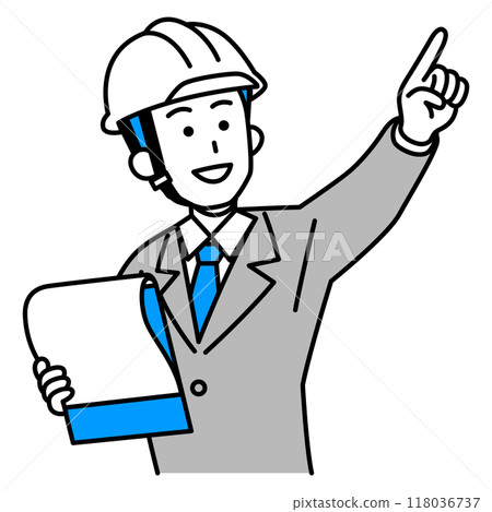 A man in a suit pointing into the distance while looking at a document A man in a suit pointing into the distance while looking at a document 118036737