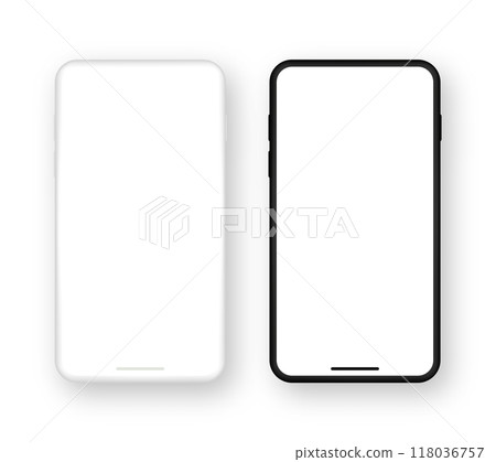 Realistic set of template black and white smartphone with blank screen. Mockup mobile phone with empty display. Vector Realistic set of template black and white smartphone with blank screen. Mockup mobile phone with empty display. Vector 118036757