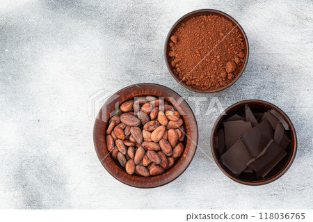Cocoa beans grain in bowl . Ingredient for preparating chocolate Cocoa beans grain in bowl . Ingredient for preparating chocolate 118036765