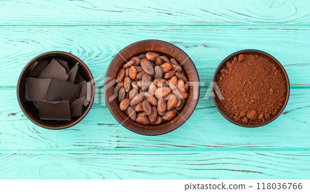 Cocoa beans grain in bowl . Ingredient for preparating chocolate Cocoa beans grain in bowl . Ingredient for preparating chocolate 118036766