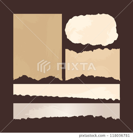 Torn vintage paper mockup. Template of retro scrap empty paper sheet. Set of grungy parchment. Vector 118036781