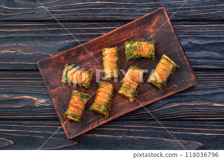 Traditional Turkish dessert baklava with walnut 118036796