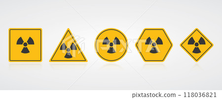 Symbol of radiation. Warning danger yellow sign. Caution toxic biohazard. Vector Symbol of radiation. Warning danger yellow sign. Caution toxic biohazard. Vector 118036821