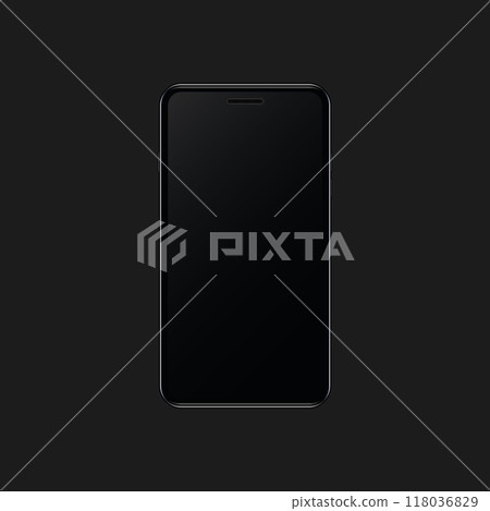 Black smartphone mockup on dark background. Realistic mobile phone with blank, empty screen. 3d device. Vector Black smartphone mockup on dark background. Realistic mobile phone with blank, empty screen. 3d device. Vector 118036829