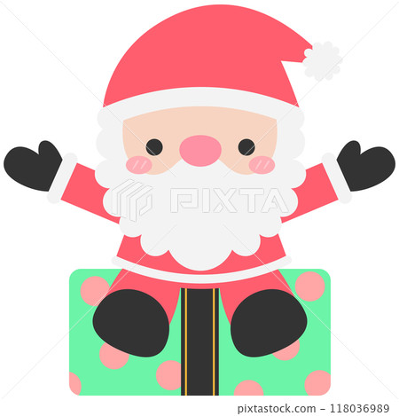 Kids hand drawn Cute Santa Claus sitting on the green gift box 118036989
