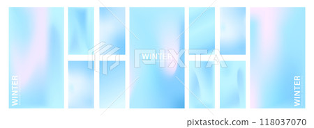 Set of Winter Gradient Backgrounds. Modern vector illustration. Iridescent aura card. Pastel minimalist backdrop for social media, business card or website design Set of Winter Gradient Backgrounds. Modern vector illustration. Iridescent aura card. Pastel minimalist backdrop for social media, business card or website design 118037070
