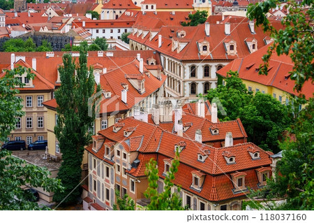 Breathtaking Aerial View of a Colorful European City with Red Roofs and Historic Architecture 118037160