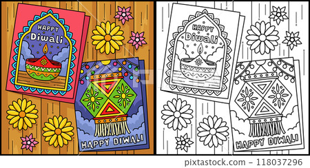 Diwali Greeting Cards Coloring Page Illustration Diwali Greeting Cards Coloring Page Illustration 118037296