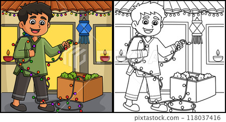 Diwali Festival Child with Lights Illustration Diwali Festival Child with Lights Illustration 118037416