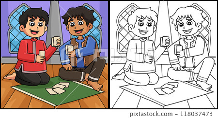 Diwali Festival Playing Cards Illustration 118037473