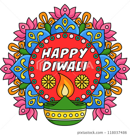 Happy Diwali Rangoli Cartoon Colored Clipart  118037486