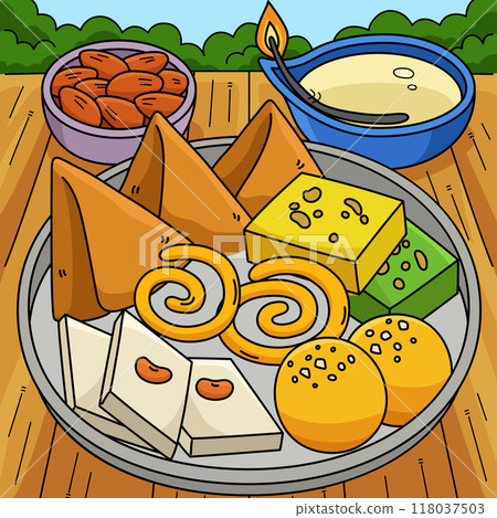 Diwali Sweets Colored Cartoon Illustration 118037503