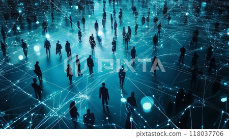 Digital silhouettes of people, intersection of technology and human interaction 118037706