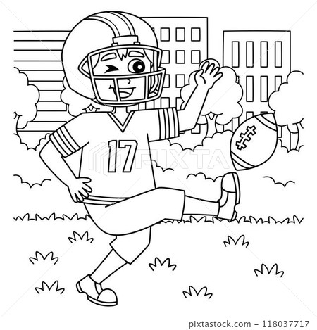 American Football Kid Player Coloring Page  118037717