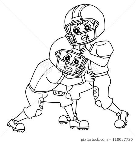American Football Players Pushing Isolated  118037720
