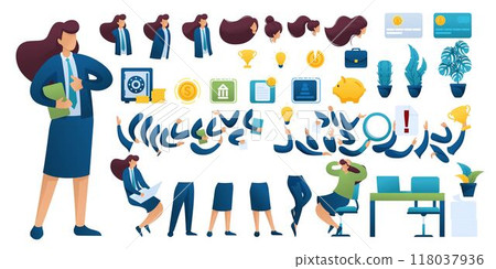 Constructor for creating a Businesswoman. Create your own Businesswoman character with a Set of hands and feet. Flat 2D vector illustration N4 118037936