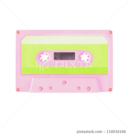 Cassette from portable 80's, 90's style retro player in pink color. Watercolor illustration isolated on white in realistic style for websites, posters for theme party Cassette from portable 80's, 90's style retro player in pink color. Watercolor illustration isolated on white in realistic style for websites, posters for theme party 118038166