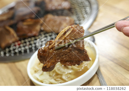 Korean bbq. LA marinated beef ribs 118038262