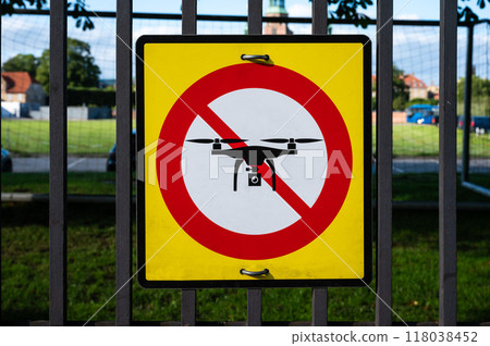 Copenhagen, Denmark - No drone sign above the military domain Copenhagen, Denmark - No drone sign above the military domain 118038452
