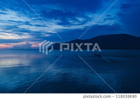 Dawn before sunrise of mangrove forest ocean view, Thailand. 118038690