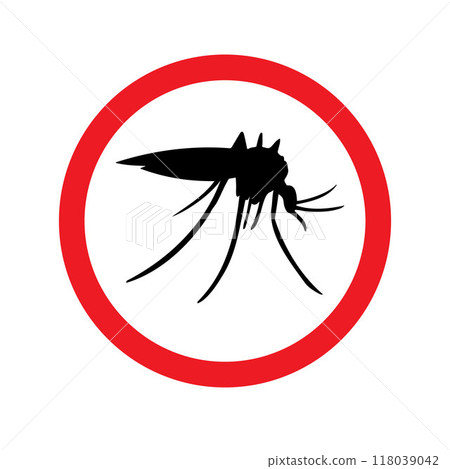 Vector mosquito silhouette in red circle Vector mosquito silhouette in red circle 118039042