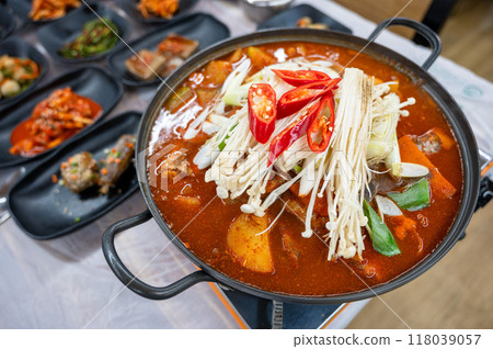 Korean spicy seafood dishes. Braised Cutlassfish Korean spicy seafood dishes. Braised Cutlassfish 118039057